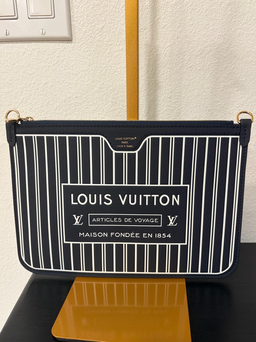 Louis Vuitton Navy Leather Neverfull Inside Out MM Pochette
